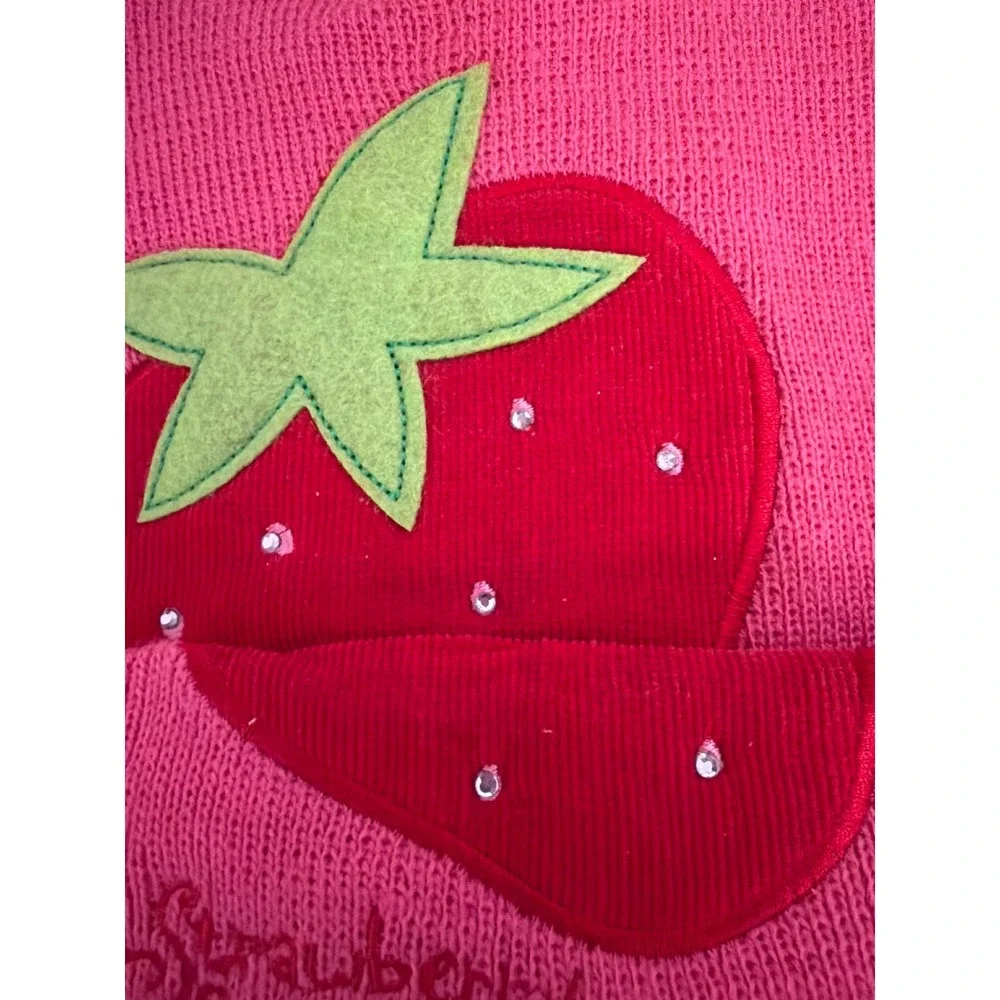 Strawberry Shortcake Beanie Girls One Size Pink Rhinestone Knit Hat Retro Y2K
